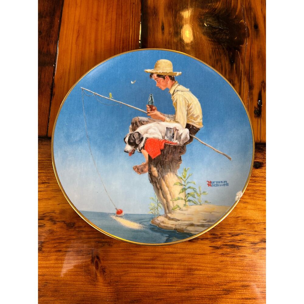 Plate 1- 25,000 Norman Rockwell Out Fishin Coca Cola Commemorative Edition Plate